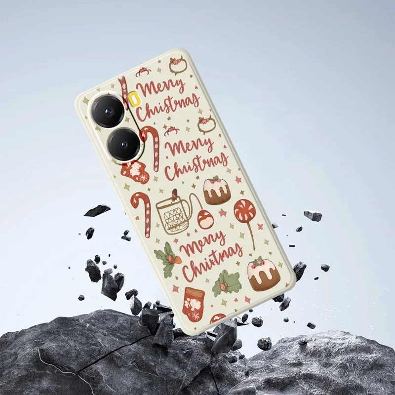 Für Xiaomi Redmi Turbo 4 5G / Poco X7 Pro 5G Hülle Fröhliche Weihnachten Muster Druck Gerade Kante TPU Handyrückseite - Beige