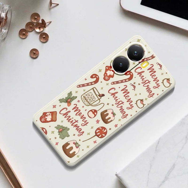 Für Xiaomi Redmi Turbo 4 5G / Poco X7 Pro 5G Hülle Fröhliche Weihnachten Muster Druck Gerade Kante TPU Handyrückseite - Beige