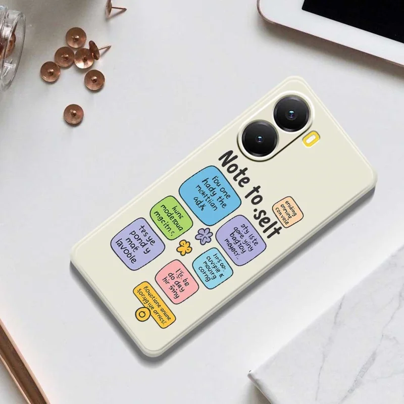 For Xiaomi Redmi Turbo 4 5G  /  Poco X7 Pro 5G Case Colored Sticky Notes Pattern Printing Straight Edge TPU Phone Back Cover - Beige