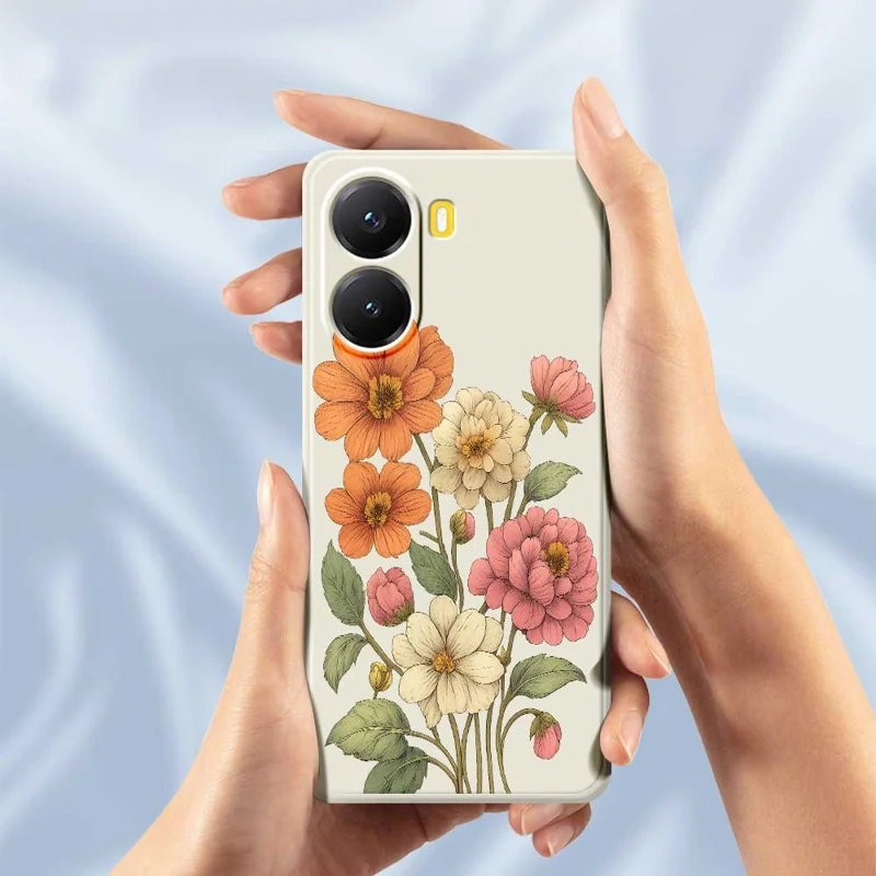 Funda para Xiaomi Redmi Turbo 4 5G / Poco X7 Pro 5G con Estampado de Flores Bonitas, Borde Recto, Cubierta Trasera de TPU - Beige