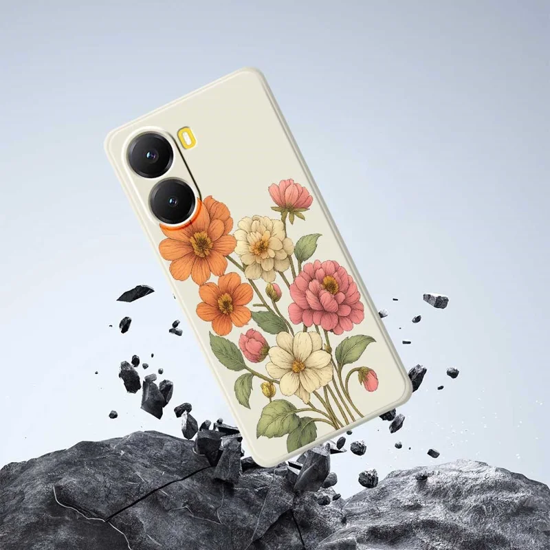 Funda para Xiaomi Redmi Turbo 4 5G / Poco X7 Pro 5G con Estampado de Flores Bonitas, Borde Recto, Cubierta Trasera de TPU - Beige