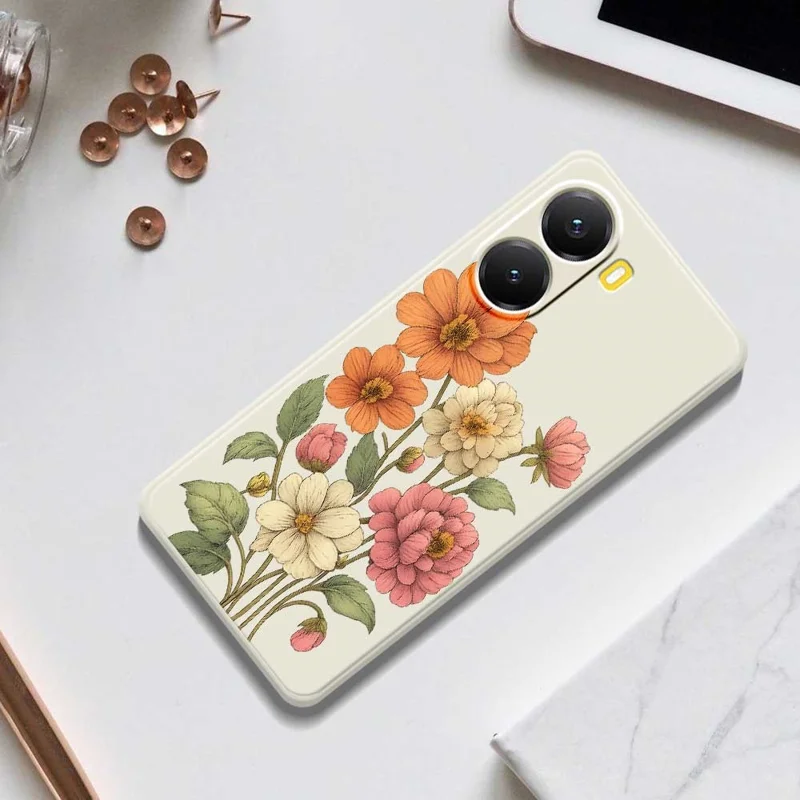 Funda para Xiaomi Redmi Turbo 4 5G / Poco X7 Pro 5G con Estampado de Flores Bonitas, Borde Recto, Cubierta Trasera de TPU - Beige