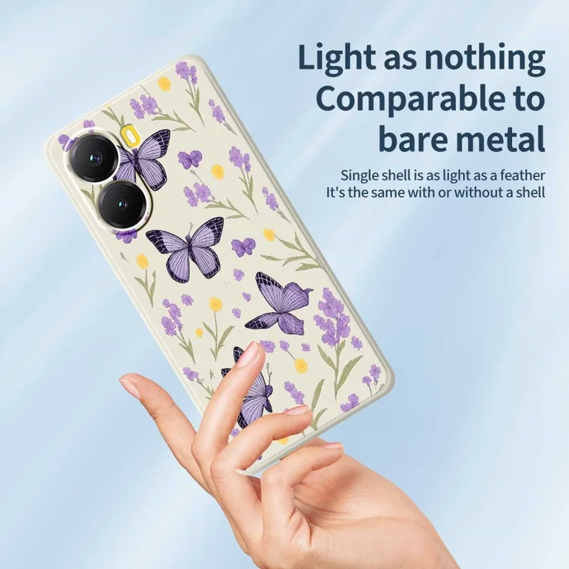 Für Xiaomi Redmi Turbo 4 5G / Poco X7 Pro 5G Hülle Lila Schmetterlinge Muster Druck Gerade Kante TPU Handy Rückseite Schutzhülle - Beige