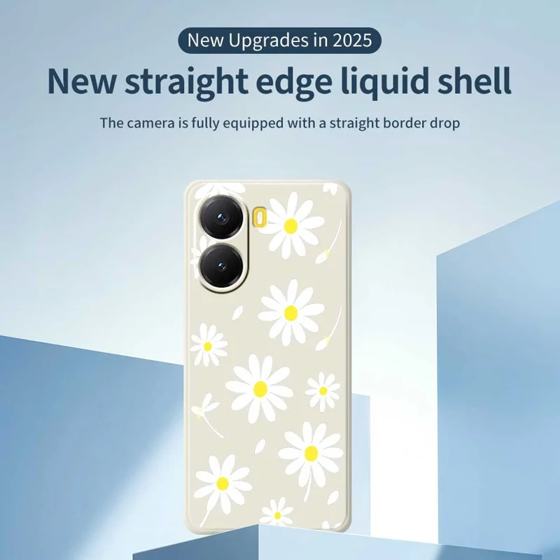 Für Xiaomi Redmi Turbo 4 5G / Poco X7 Pro 5G Hülle Weiße Gänseblümchen-Musterbedruckung Gerade Kante TPU Handyhülle - Beige
