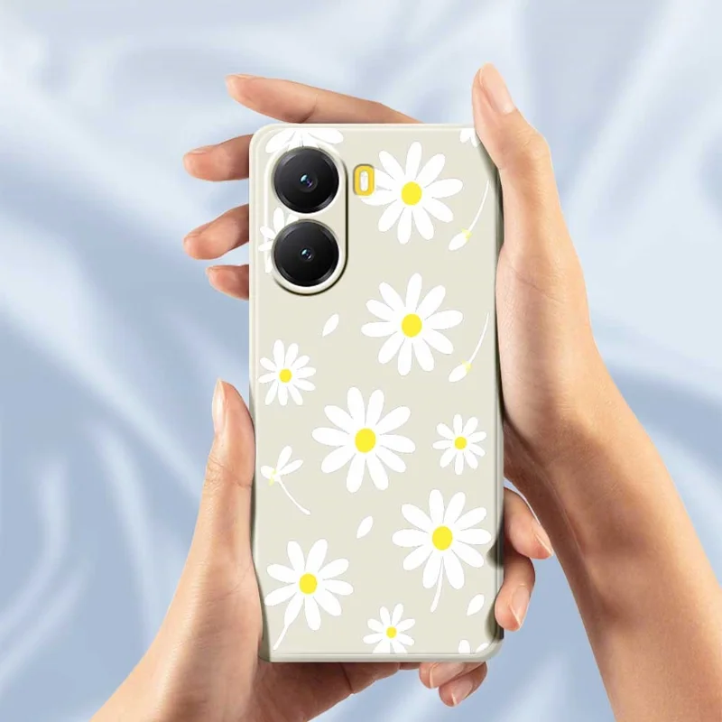 Für Xiaomi Redmi Turbo 4 5G / Poco X7 Pro 5G Hülle Weiße Gänseblümchen-Musterbedruckung Gerade Kante TPU Handyhülle - Beige