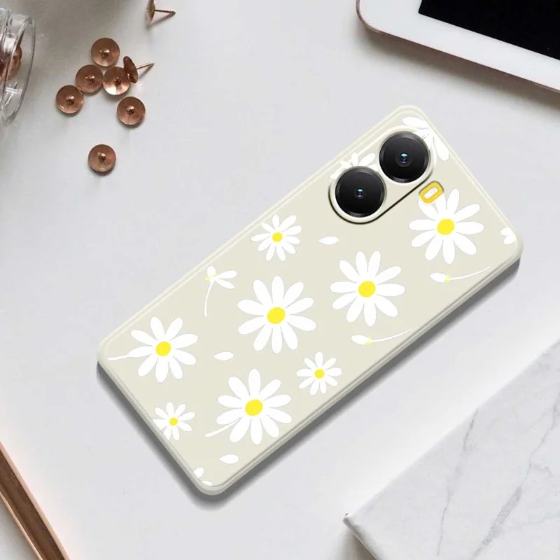 Für Xiaomi Redmi Turbo 4 5G / Poco X7 Pro 5G Hülle Weiße Gänseblümchen-Musterbedruckung Gerade Kante TPU Handyhülle - Beige