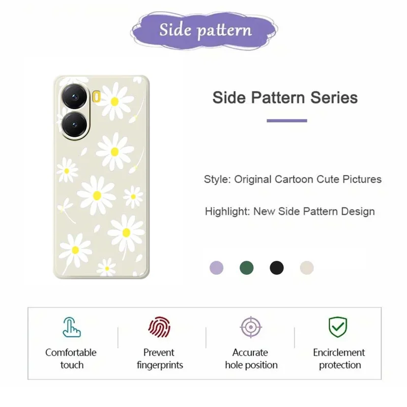 Für Xiaomi Redmi Turbo 4 5G / Poco X7 Pro 5G Hülle Weiße Gänseblümchen-Musterbedruckung Gerade Kante TPU Handyhülle - Beige