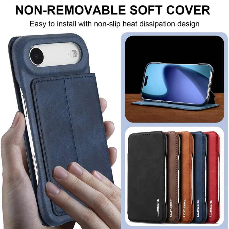 LC.IMEEKE For iPhone Air Case Card Holder Stand Leather Phone Cover - Blue
