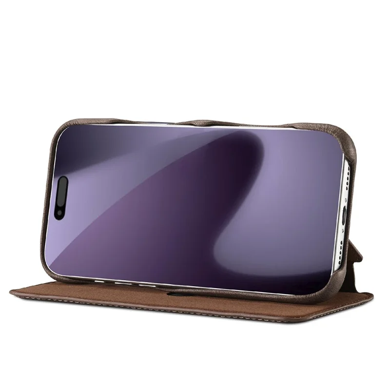 LC.IMEEKE voor iPhone 17 Pro hoesje met kaarthouder en standaard in lederen uitvoering - Koffie