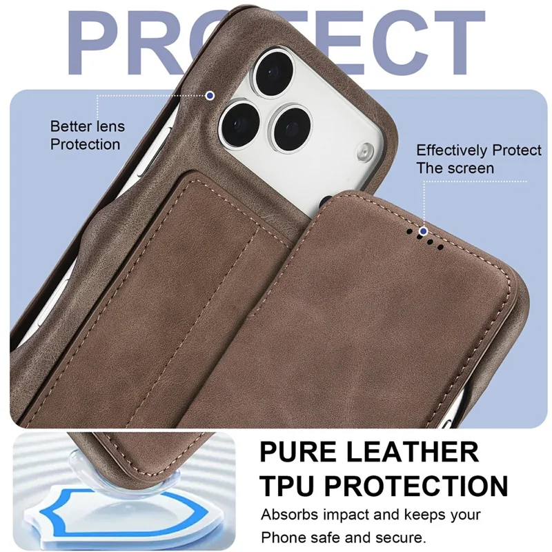 LC.IMEEKE voor iPhone 17 Pro hoesje met kaarthouder en standaard in lederen uitvoering - Koffie