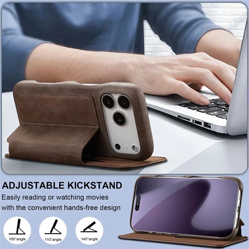LC.IMEEKE voor iPhone 17 Pro Max hoesje met kaarthouder en standaard in lederen uitvoering - Koffie