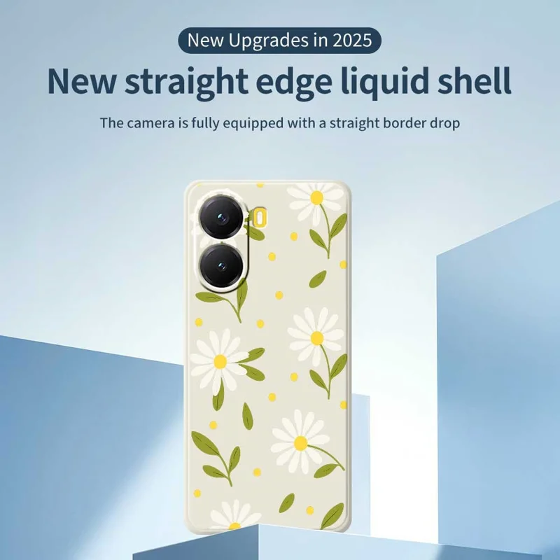 Für Xiaomi Redmi Turbo 4 5G / Poco X7 Pro 5G Hülle Weiße Blumen Grüne Blätter Muster Druck Gerade Kante TPU Handy Rückseite Schutzhülle - Grün