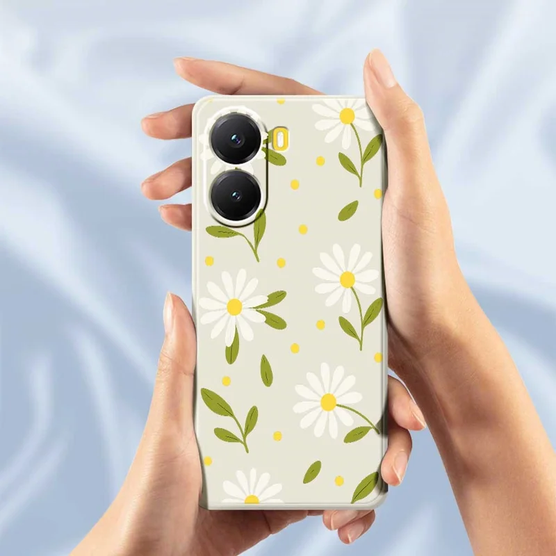 Für Xiaomi Redmi Turbo 4 5G / Poco X7 Pro 5G Hülle Weiße Blumen Grüne Blätter Muster Druck Gerade Kante TPU Handy Rückseite Schutzhülle - Grün