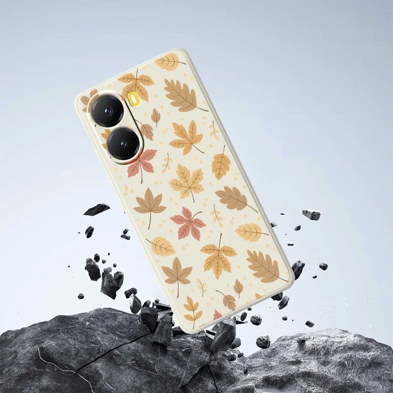 Für Xiaomi Redmi Turbo 4 5G / Poco X7 Pro 5G Hülle Blätter-Muster Druck Gerade Kante TPU Handy Rückseite Schutzhülle - Beige