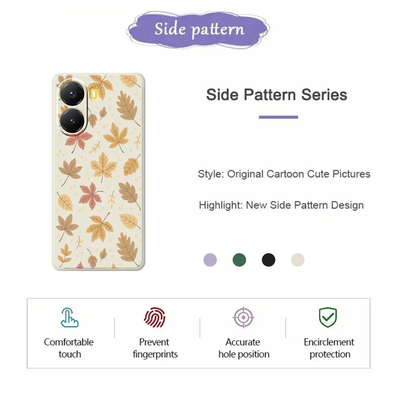 Für Xiaomi Redmi Turbo 4 5G / Poco X7 Pro 5G Hülle Blätter-Muster Druck Gerade Kante TPU Handy Rückseite Schutzhülle - Beige