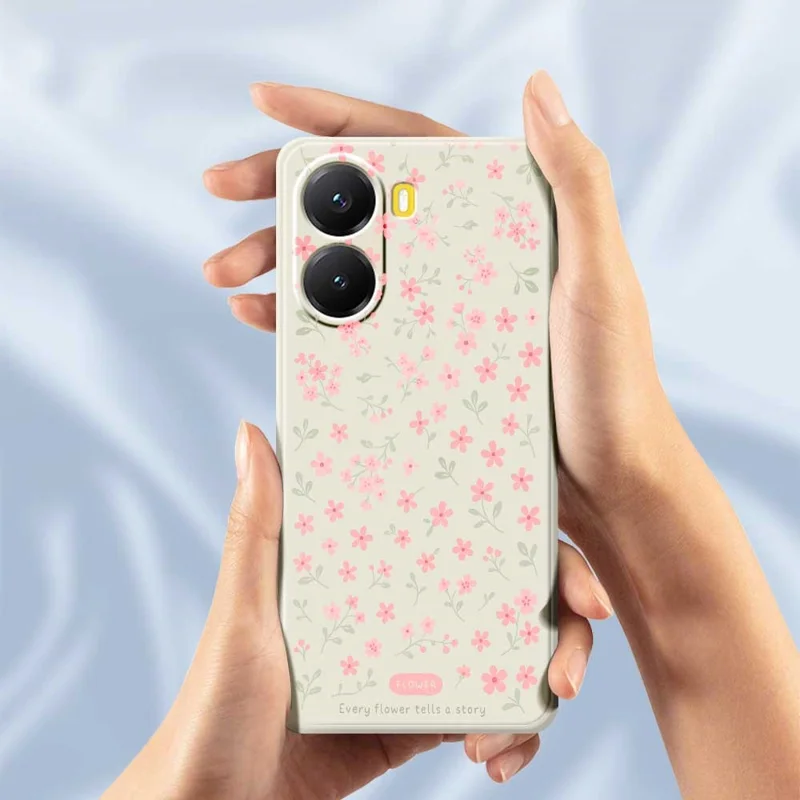 Für Xiaomi Redmi Turbo 4 5G / Poco X7 Pro 5G Hülle Rosa Blumenmuster Bedruckung Gerade Kante TPU Telefonrückseite - Beige