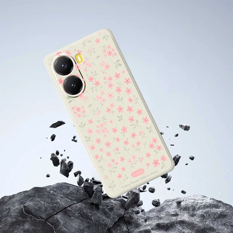 Für Xiaomi Redmi Turbo 4 5G / Poco X7 Pro 5G Hülle Rosa Blumenmuster Bedruckung Gerade Kante TPU Telefonrückseite - Beige