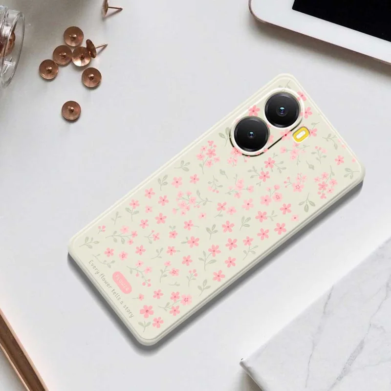 Für Xiaomi Redmi Turbo 4 5G / Poco X7 Pro 5G Hülle Rosa Blumenmuster Bedruckung Gerade Kante TPU Telefonrückseite - Beige
