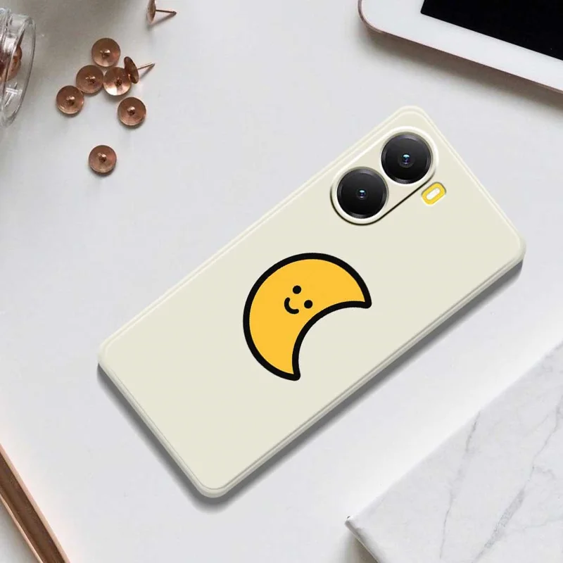 Für Xiaomi Redmi Turbo 4 5G / Poco X7 Pro 5G Hülle Gelber Mondmuster-Druck Gerade Kante TPU Handyrückseite - Beige
