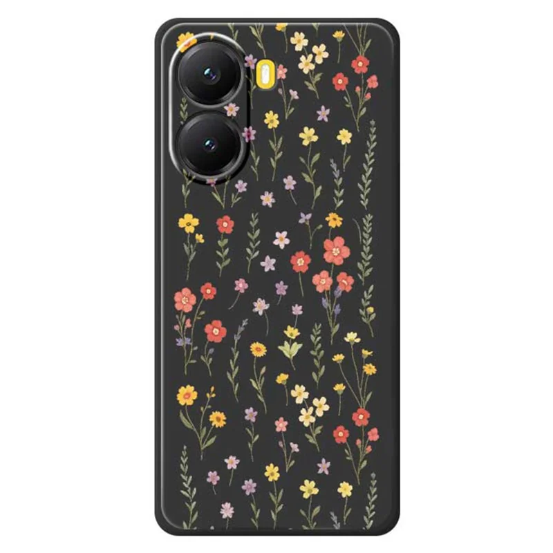 Für Xiaomi Redmi Turbo 4 5G / Poco X7 Pro 5G Hülle mit Blumen- und Grasmuster Bedruckt Gerade Kante TPU Handyrückseite - Schwarz