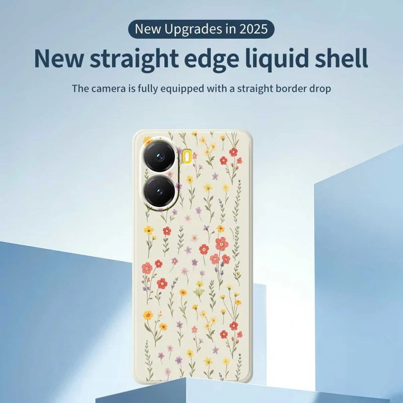 Für Xiaomi Redmi Turbo 4 5G / Poco X7 Pro 5G Hülle mit Blumen- und Grasmuster Bedruckt Gerade Kante TPU Handyrückseite - Schwarz