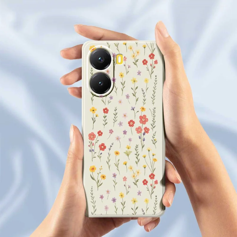 Für Xiaomi Redmi Turbo 4 5G / Poco X7 Pro 5G Hülle mit Blumen- und Grasmuster Bedruckt Gerade Kante TPU Handyrückseite - Schwarz
