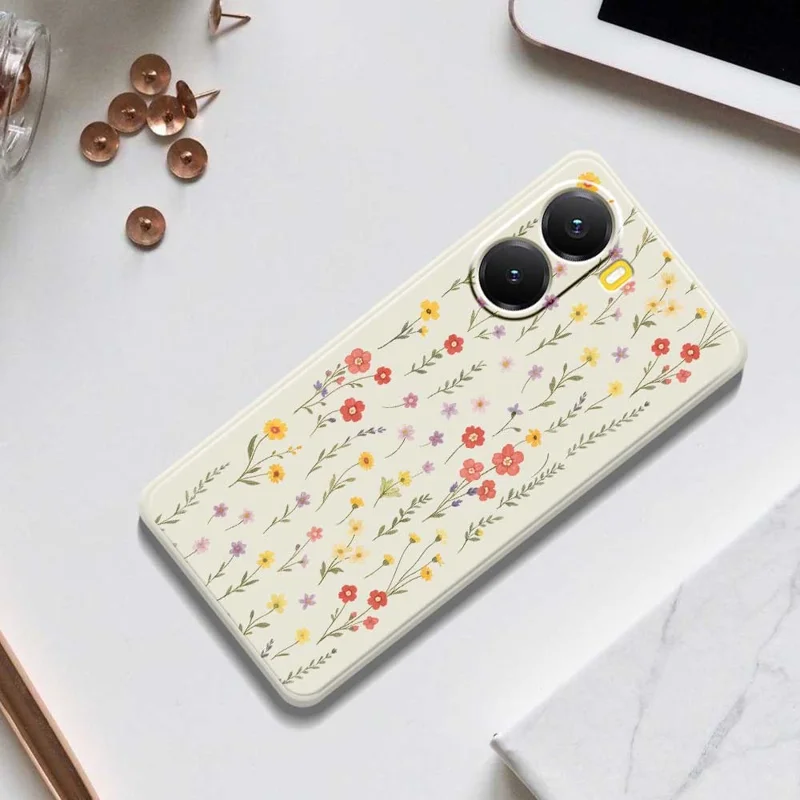 Für Xiaomi Redmi Turbo 4 5G / Poco X7 Pro 5G Hülle mit Blumen- und Grasmuster Bedruckt Gerade Kante TPU Handyrückseite - Schwarz
