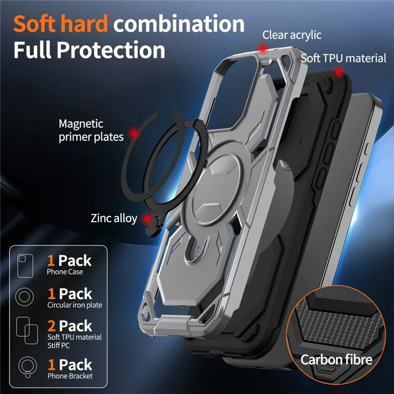 Bulk Purchasing For iPhone 12 Pro Max Case Rotating Kickstand TPU + PC Anti-drop Phone Cover - Black