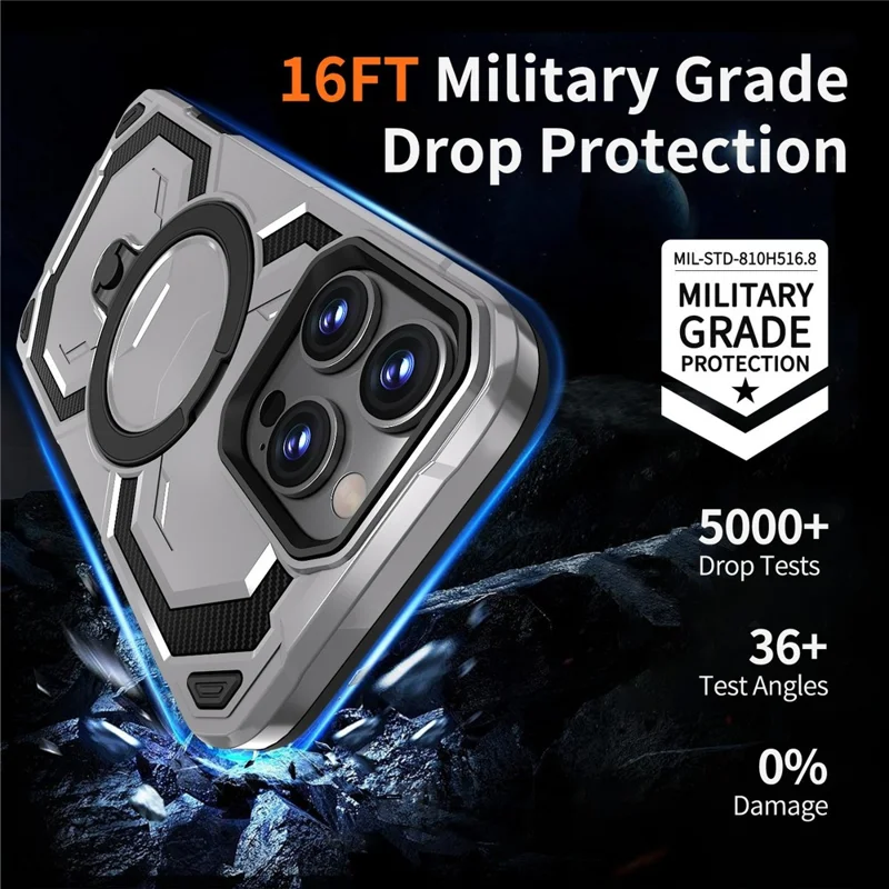 Bulk Purchasing For iPhone 12 Pro Max Case Rotating Kickstand TPU + PC Anti-drop Phone Cover - Black
