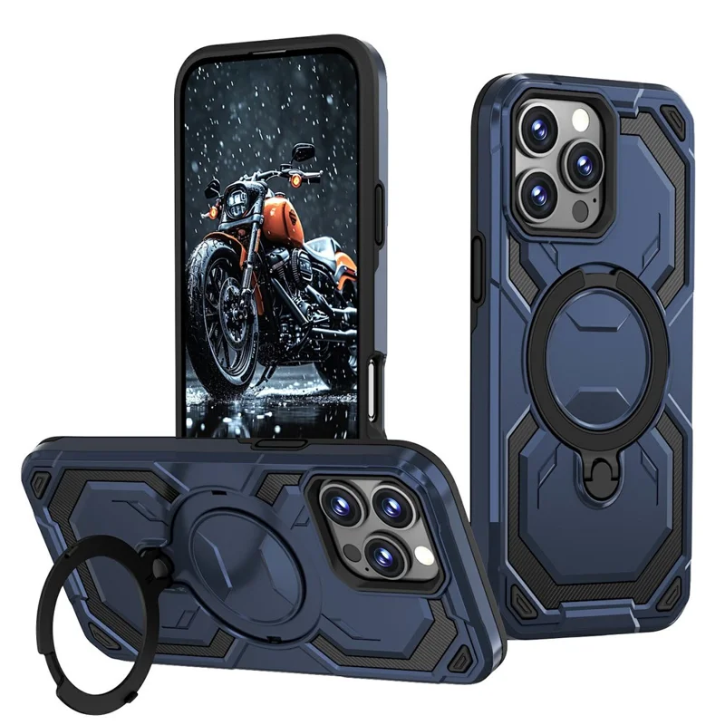 Bulk Purchasing For iPhone 12 Pro Max Case Rotating Kickstand TPU + PC Anti-drop Phone Cover - Blue