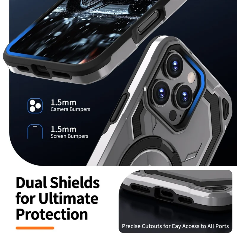 Bulk Purchasing For iPhone 12 Pro Max Case Rotating Kickstand TPU + PC Anti-drop Phone Cover - Blue