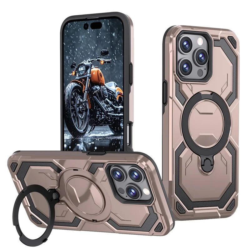 Bulk Purchasing For iPhone 14 Pro Case Rotating Kickstand TPU + PC Anti-drop Phone Cover - Pink