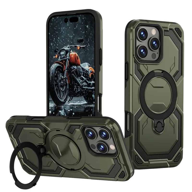 Massenbestellung für iPhone 16 Pro Max Hülle mit rotierendem Ständer TPU + PC Sturzsicherer Handyhülle - Grün