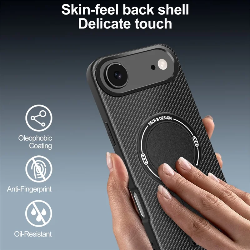 Capa de Ar para iPhone 17 com Suporte Dobrável, Textura de Fibra de Carbono, Capa de Celular PC + TPU - Preto