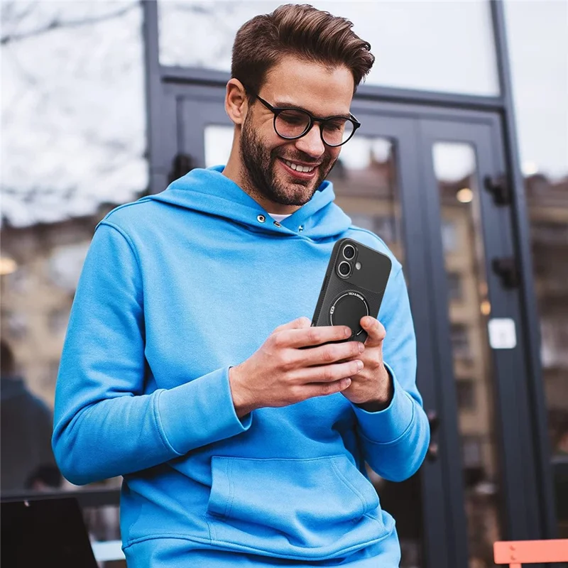 Für iPhone 17 Hülle mit Ständer Karbonfaser-Textur PC + TPU Handyhülle - Schwarz