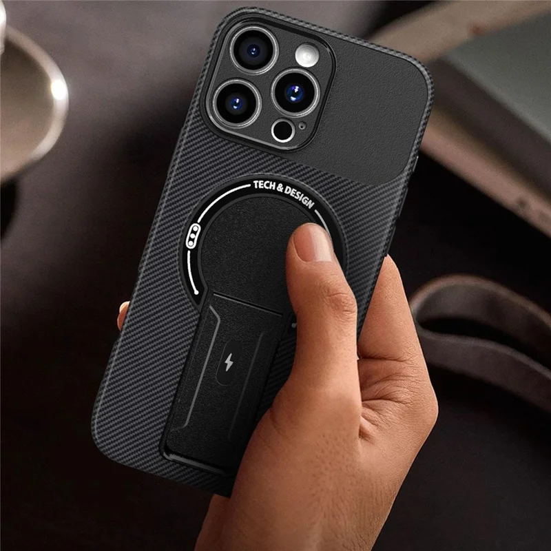 For iPhone 16 Pro Max Case with Kickstand Carbon Fiber Texture PC + TPU Phone Cover - Blue