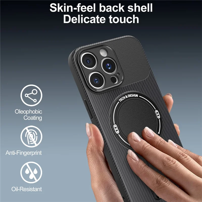 Funda para iPhone 14 Pro con Soporte Tipo Fibra de Carbono PC + TPU - Negro