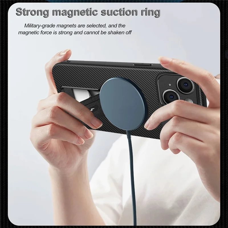 Coque pour iPhone 13 avec support en fibre de carbone Texture PC + TPU Étui de téléphone - Noir