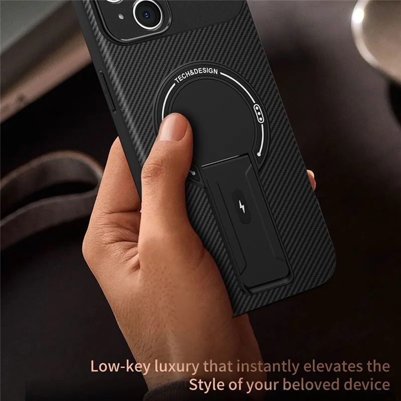 Coque pour iPhone 13 avec support en fibre de carbone Texture PC + TPU Étui de téléphone - Noir