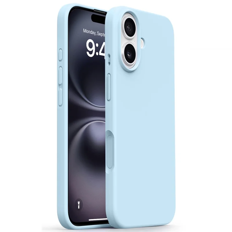 Чехол для iPhone 16 с мягкой микрофиброй, жидким силиконом + PC - Ледяной синий