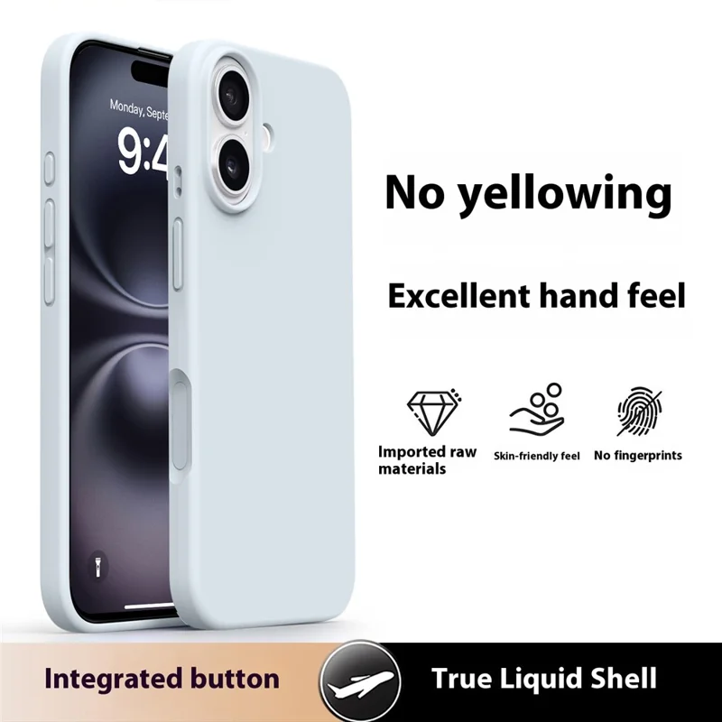 For iPhone 16 Case Soft Microfiber Lining Liquid Silicone + PC Phone Cover - Glacier Blue