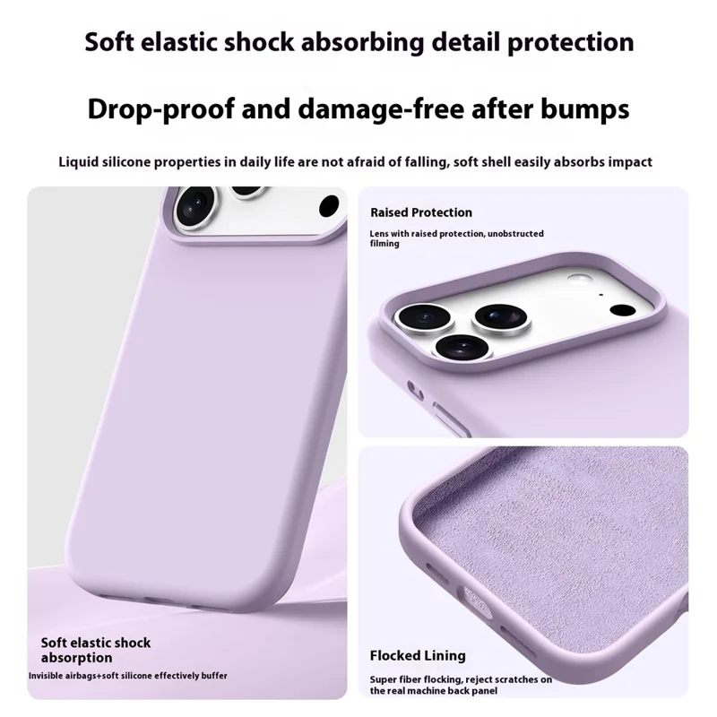 For iPhone 18 Pro Max / 17 Pro Max Case Soft Microfiber Lining Liquid Silicone + PC Phone Cover - Bean Purple