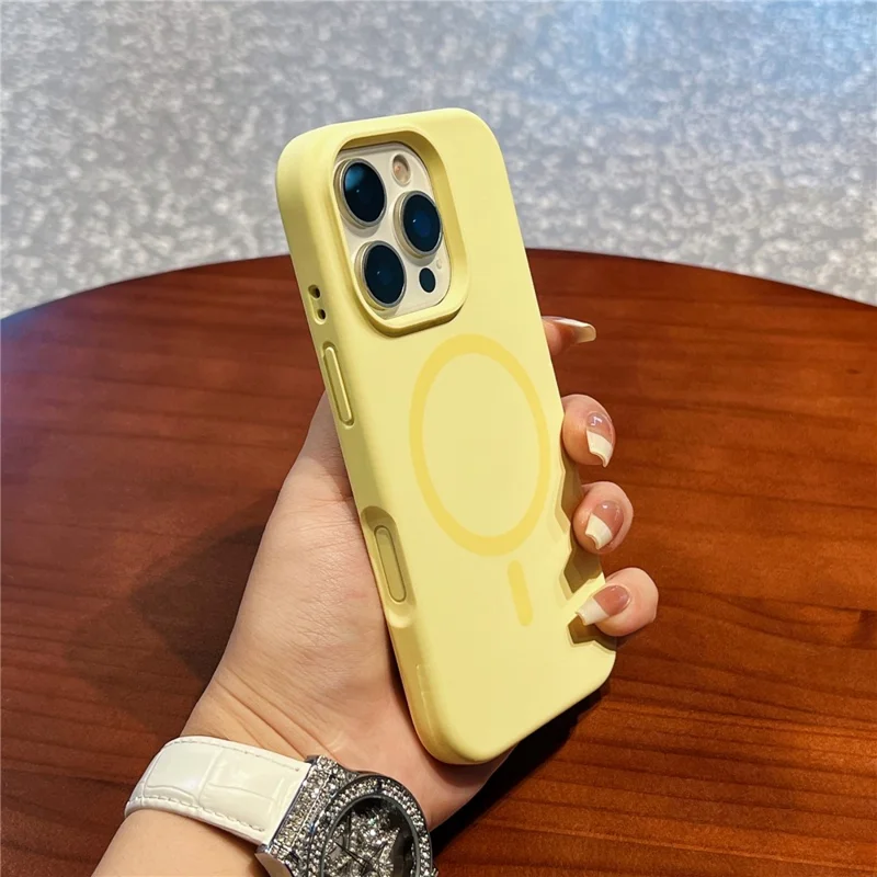 Für iPhone 16 Pro Max Hülle kompatibel mit MagSafe Flüssigsilikon + PC Kratzsicher Handyhülle - Hellgelb