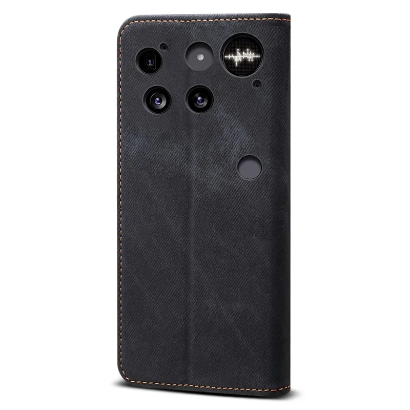 Cover per Nothing Phone (3) 5G in Stile Jeans, Texture Antigraffio con Supporto in Pelle - Nero