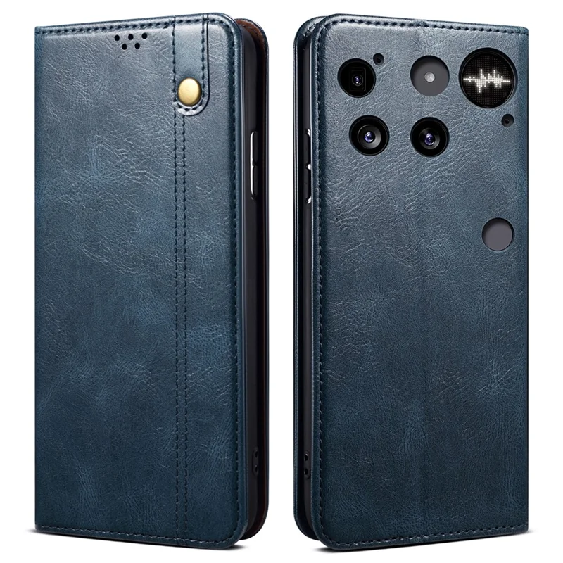 Cover per Nothing Phone (3) 5G in Pelle Stile Crazy Horse con Portafoglio e Supporto - Blu