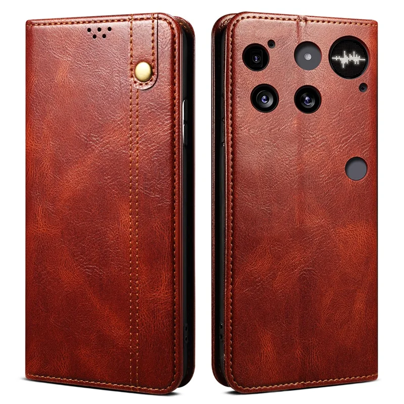 For Nothing Phone (3) 5G Case Crazy Horse Texture Waxy Leather Wallet Stand Phone Cover - Brown