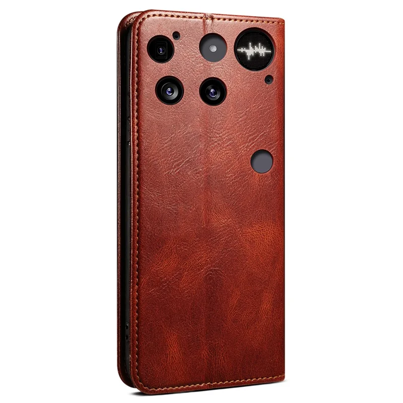 For Nothing Phone (3) 5G Case Crazy Horse Texture Waxy Leather Wallet Stand Phone Cover - Brown