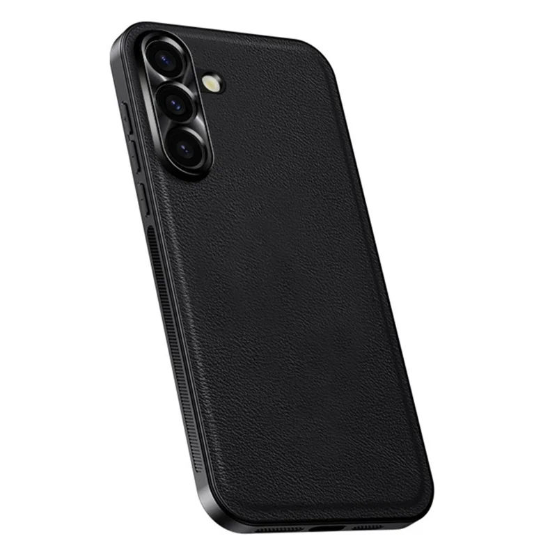 For Samsung Galaxy S24+ Case PU + TPU + PC Phone Back Cover with Metal Lens Frame - Black