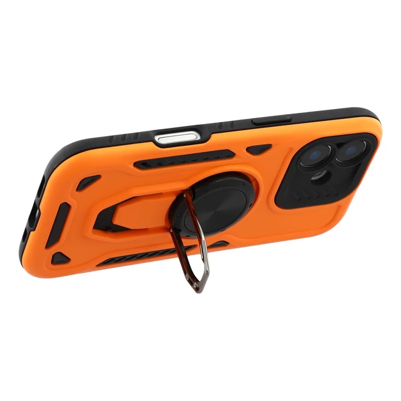 For iPhone 16 Case with Kickstand Shockproof TPU + PC Phone Back Cover - Orange