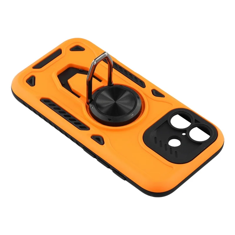 For iPhone 16 Case with Kickstand Shockproof TPU + PC Phone Back Cover - Orange